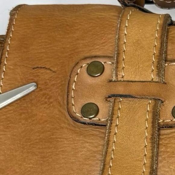 Patricia Nash Leather Studded Messenger Shoulder Bag Camel - Picture 16 of 16